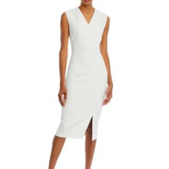 NWOT BOSS Dukeva Midi Sheath Dress in Soft Cream Size 8 - Picture 1 of 9